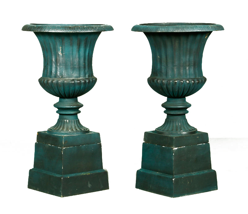 Appraisal: - Pair of Cast Iron Urns Pair of urns cast