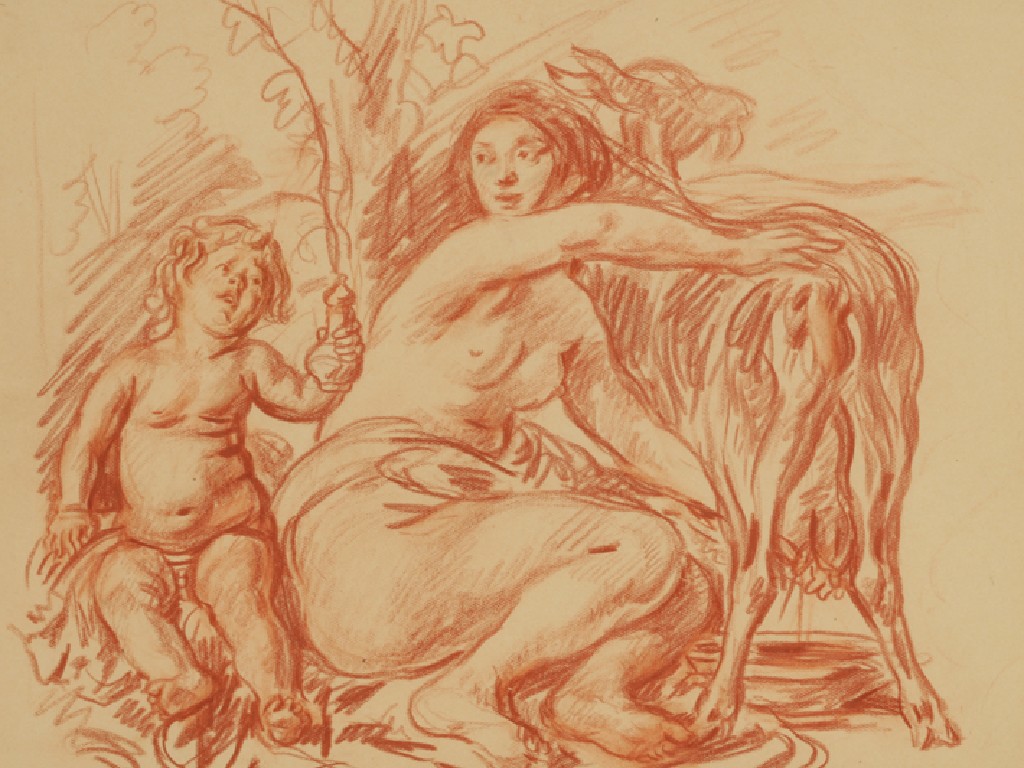 Appraisal: ATTRIBUTED TO AUGUSTUS JOHN Dorelia and Robin red chalk x