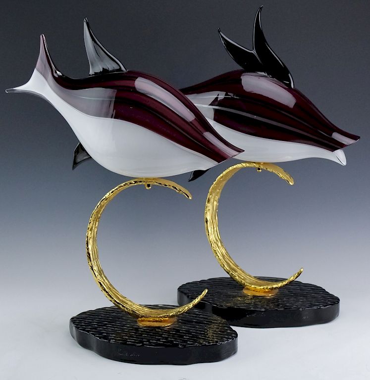 Appraisal: PR Lucio Zanetti Murano Glass Art Fish Sculptures Pair of