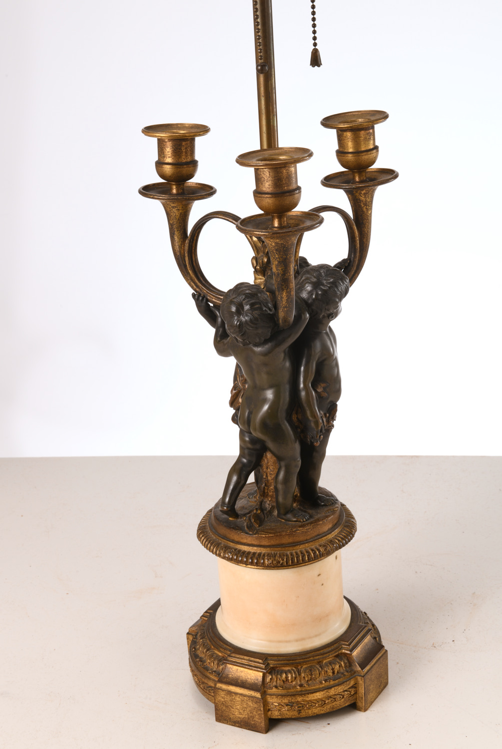 Appraisal: MANNER OF CLODION BRONZE CANDELABRUM LAMP th c French -light