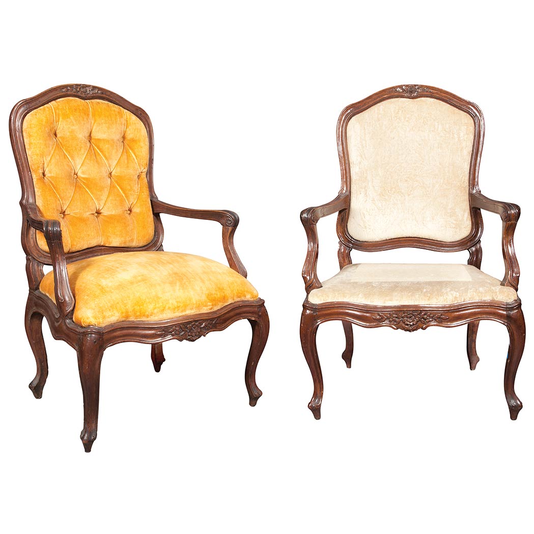 Appraisal: Pair of Italian Rococo Walnut Armchairs Mid th century Each