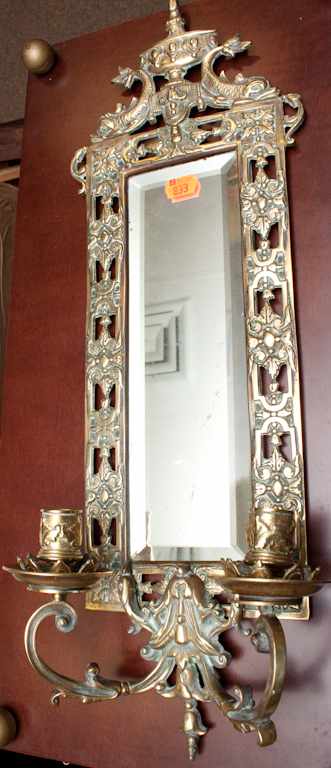 Appraisal: Brass two-light mirrored wall sconce Estimate - No condition report