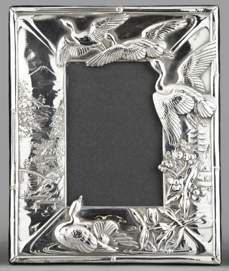 Appraisal: Sterling Silver Relief Photograph Frame of large rectangular form in