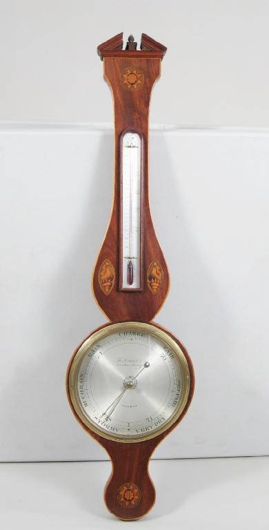 Appraisal: A th Century Sheraton style Barometer and Thermometer with silvered