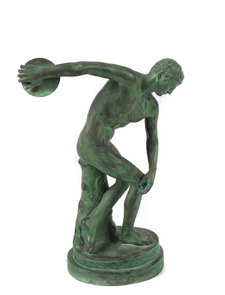 Appraisal: A patinated bronze of a disc thrower height in width