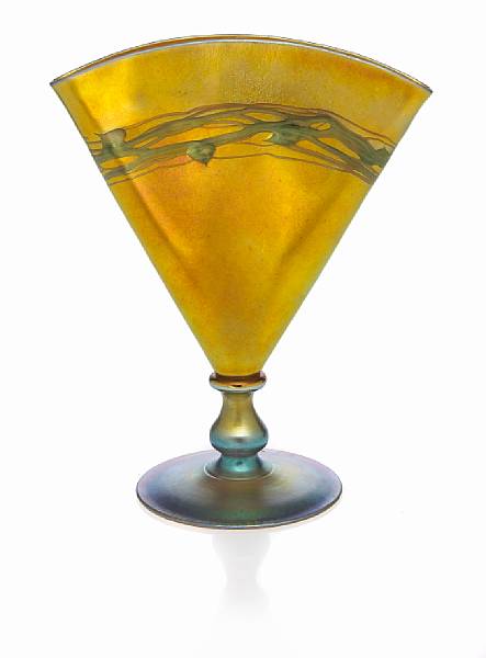 Appraisal: A Steuben decorated gold Aurene glass fan vase shape circa