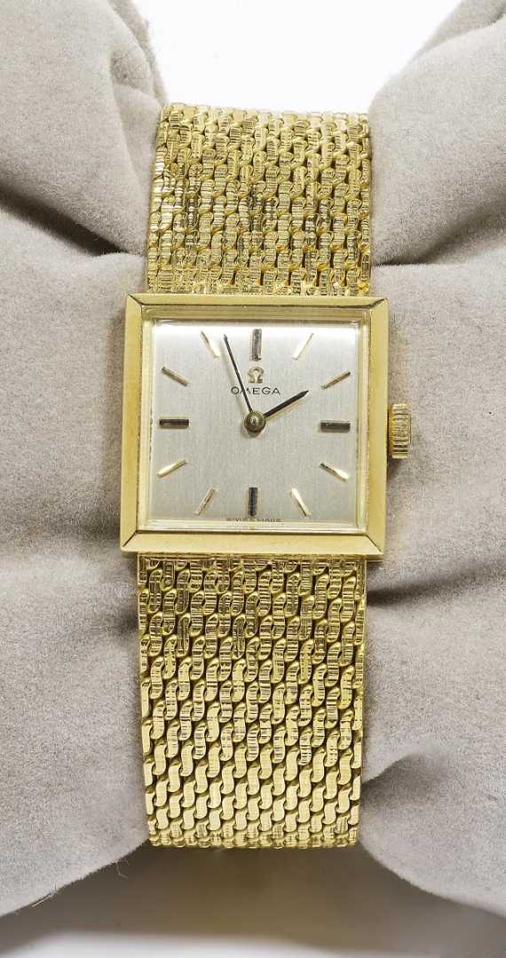 Appraisal: GOLD LADY'S WRISTWATCH OMEGA s Yellow gold g Ref Square