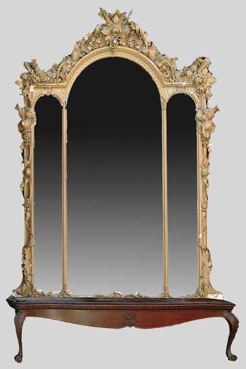 Appraisal: LARGE GESSO DECORATED PIER MIRROR Three part mirror has central