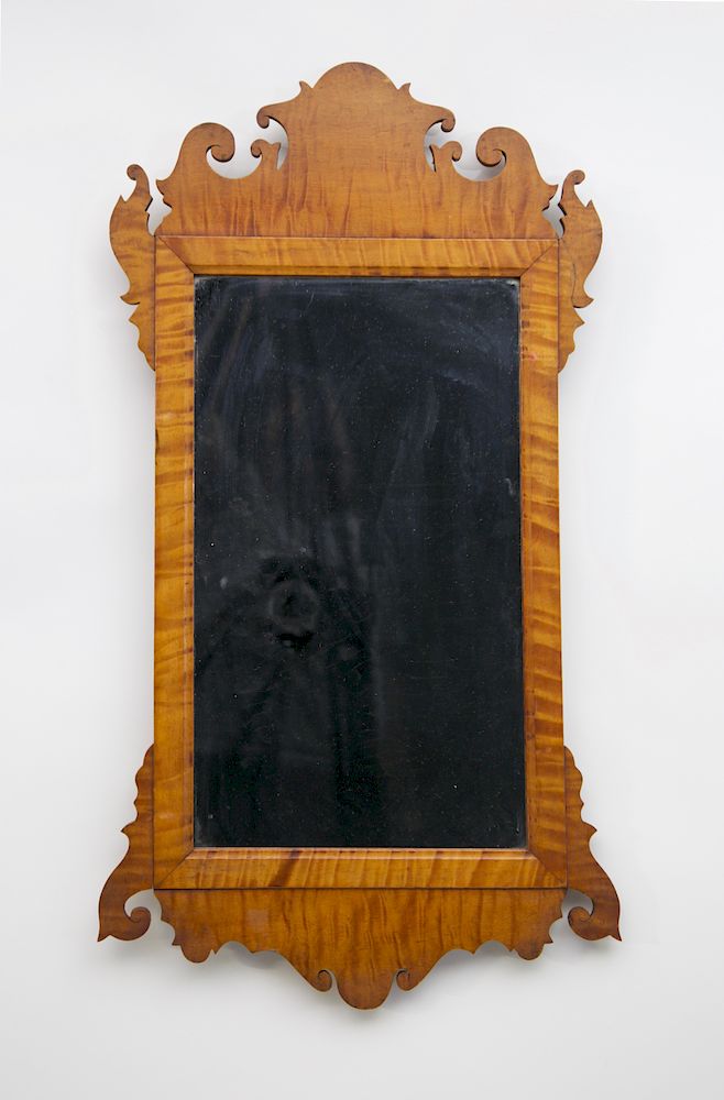 Appraisal: Antique Chippendale Style Tiger Maple Mirror Exclusive on Bidsquare Antique