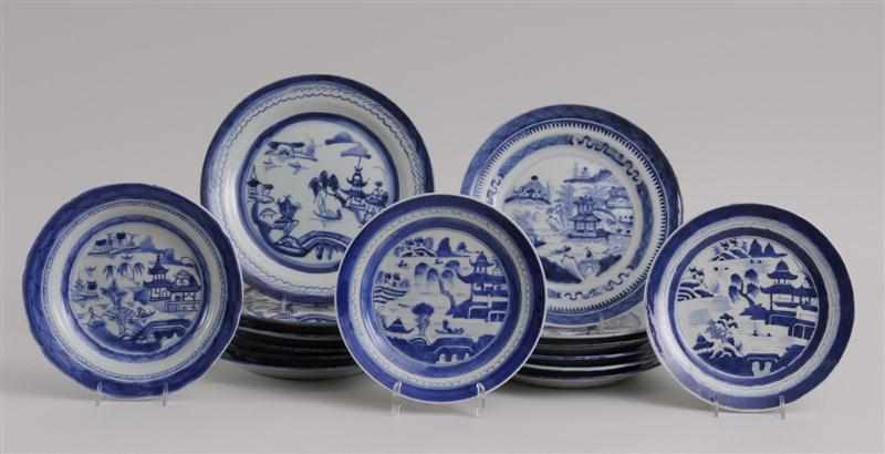 Appraisal: FIFTEEN CANTON BLUE AND WHITE PORCELAIN WILLOW PLATES to in