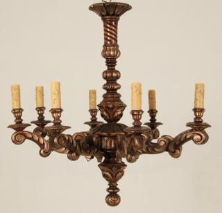 Appraisal: ITALIAN RENAISSANCE STYLE CARVED WALNUT GILT LIGHT CHANDELIER ITALIAN RENAISSANCE