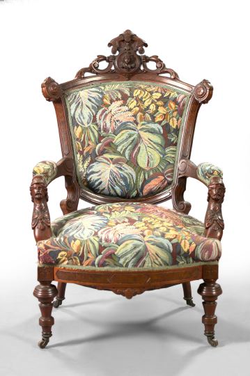 Appraisal: American Renaissance Revival Burled Walnut and Walnut Armchair third quarter