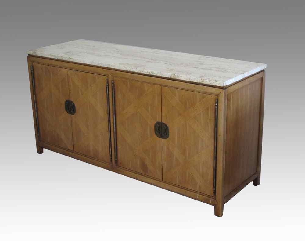 Appraisal: THOMASVILLE MID CENTURY MARBLE TOP CREDENZA Variegated white marble top