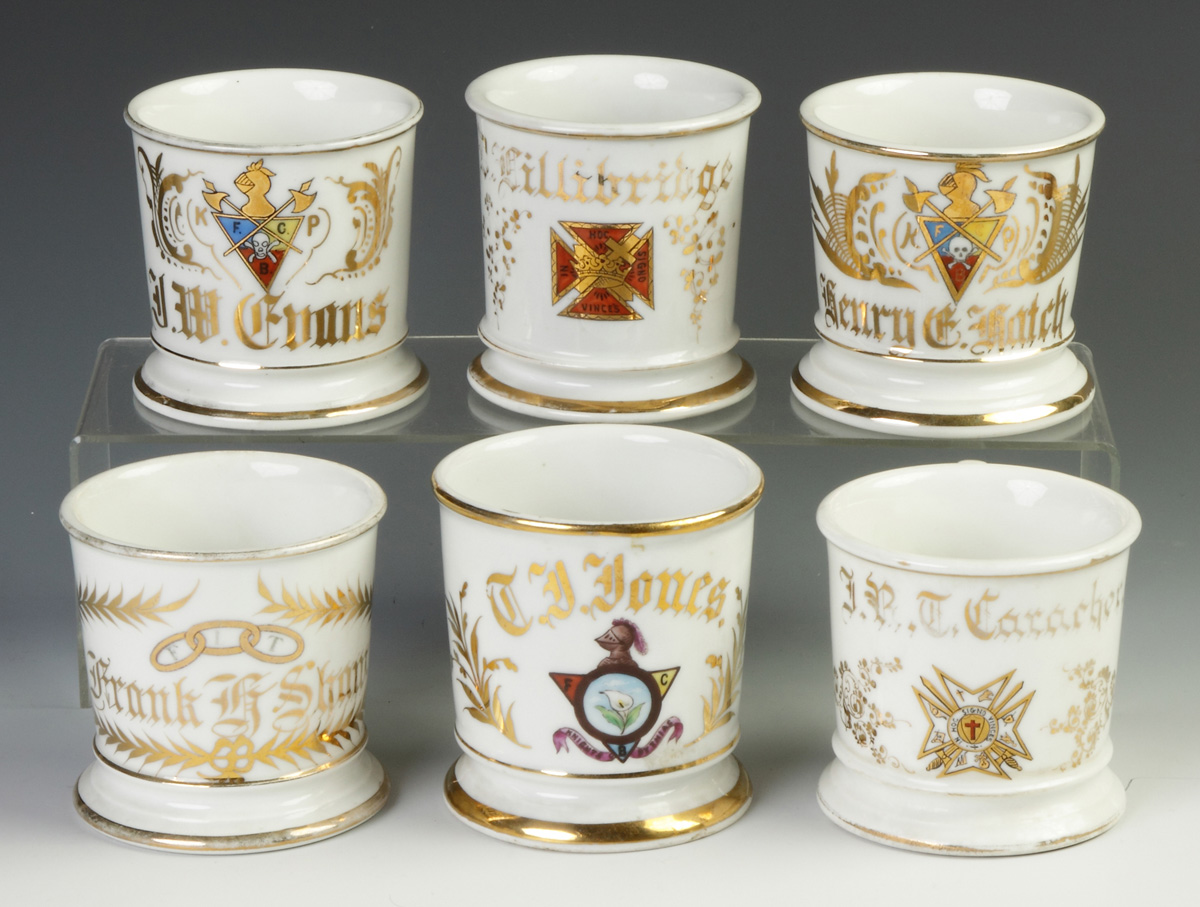 Appraisal: Six Vintage Fraternity Lodge Occupational Shaving Mugs L to R