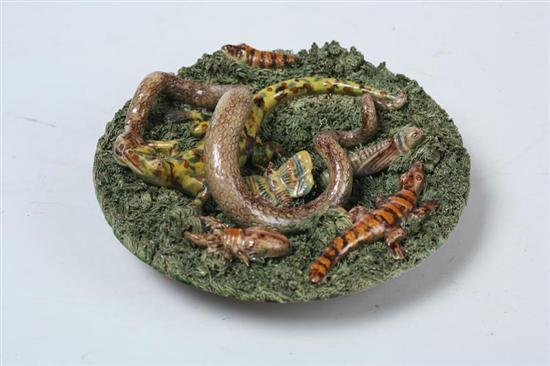 Appraisal: MAJOLICA PALISSY DISH Portugal nd half- th century Heavily decorated