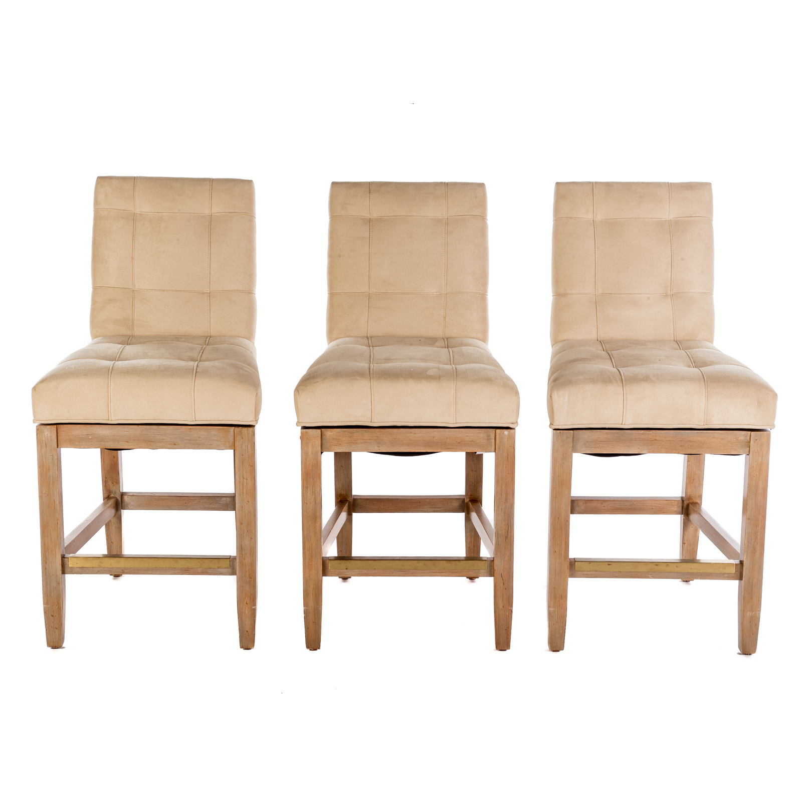 Appraisal: SET OF THREE SWIVEL BARSTOOLS BY JESSICA CHARLES Pickled wood