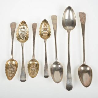 Appraisal: Group Georgian silver stuffing and berry spoons London and Dublin