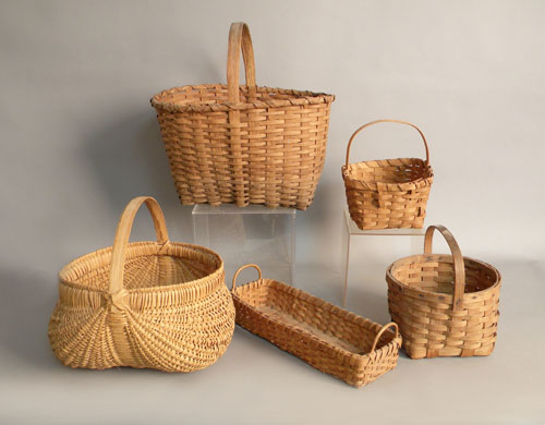 Appraisal: Five woven baskets