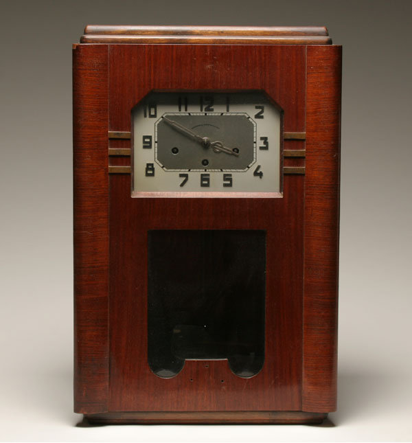 Appraisal: Westminster wall clock veritable movement mahogany veneered Deco case beveled