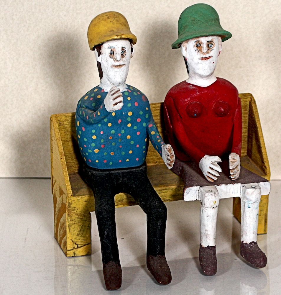 Appraisal: Outsider Art Carlton Garret- Couple on Bench Garret Carlton b