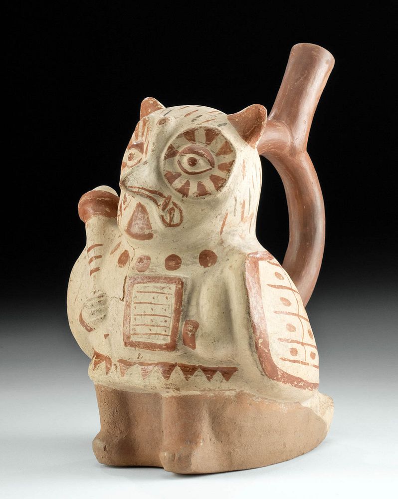 Appraisal: Moche Bichrome Owl Warrior Stirrup TL'd ex-Museum Pre-Columbian Peru North