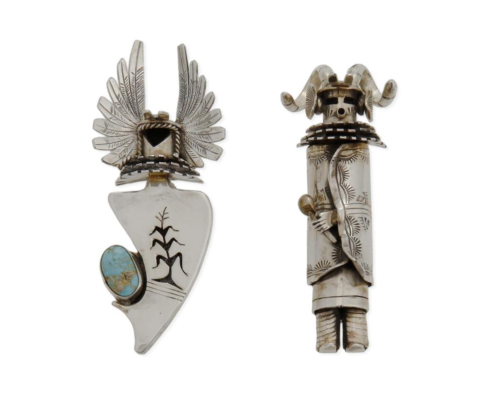 Appraisal: BENSON RATION B NAVAJO DINE TWO SILVER KATSINA PENDANTS BROOCHES