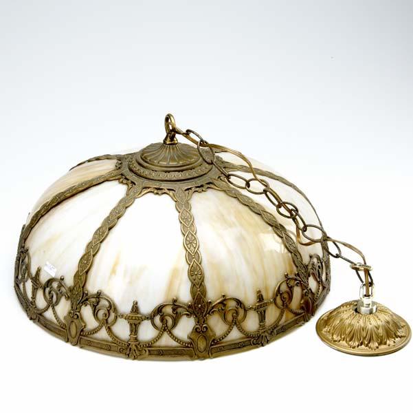 Appraisal: SLAG GLASS LAMP SHADE With gilt white metal fittings x