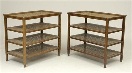 Appraisal: Pair of Oak Four-Tier Side Tables with Caned Shelves x