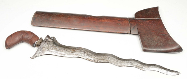 Appraisal: AND ANTIQUE KRIS with laminated blade later handle within a