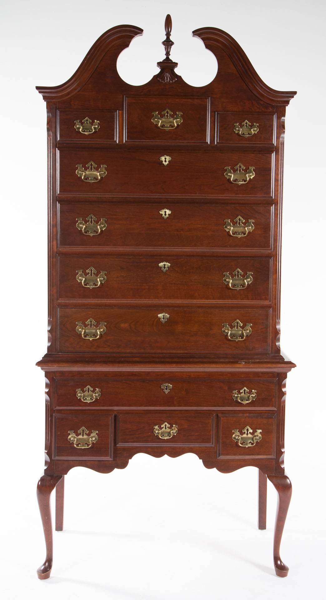 Appraisal: Queen Anne style cherrywood highboy th century Pennsylvania House broken