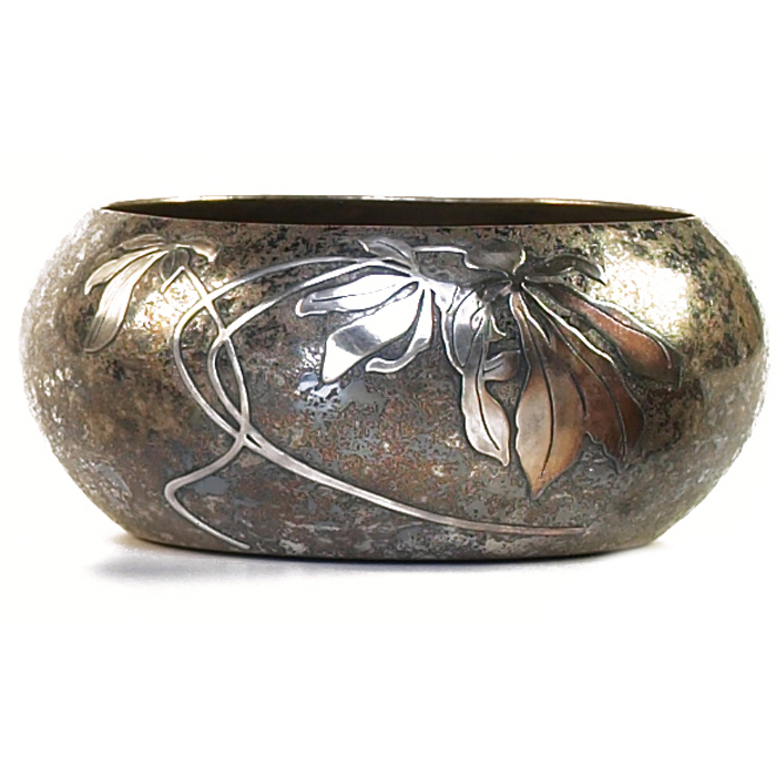 Appraisal: Heintz bowl large form sterling on bronze applied leaf design