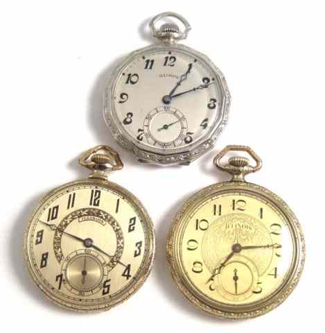 Appraisal: THREE ILLINOIS OPENFACE POCKET WATCHES model grade size jewels c