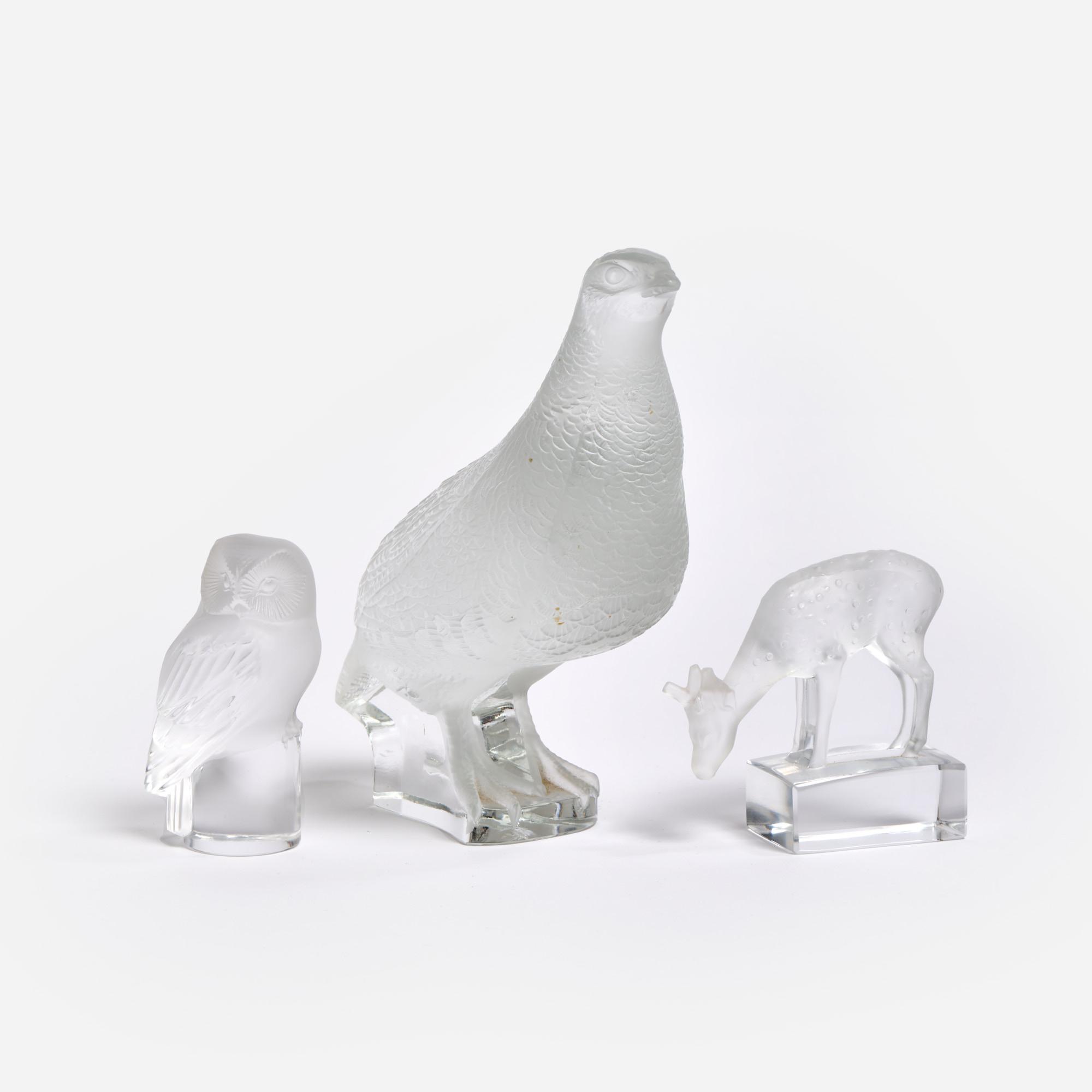 Appraisal: LALIQUE FROSTED GLASS ANIMAL FIGURES A group of three Lalique