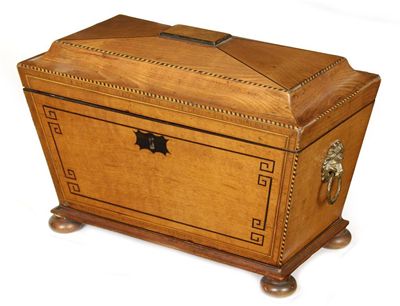 Appraisal: An early th century satinwood sarcophagus shape tea chest with