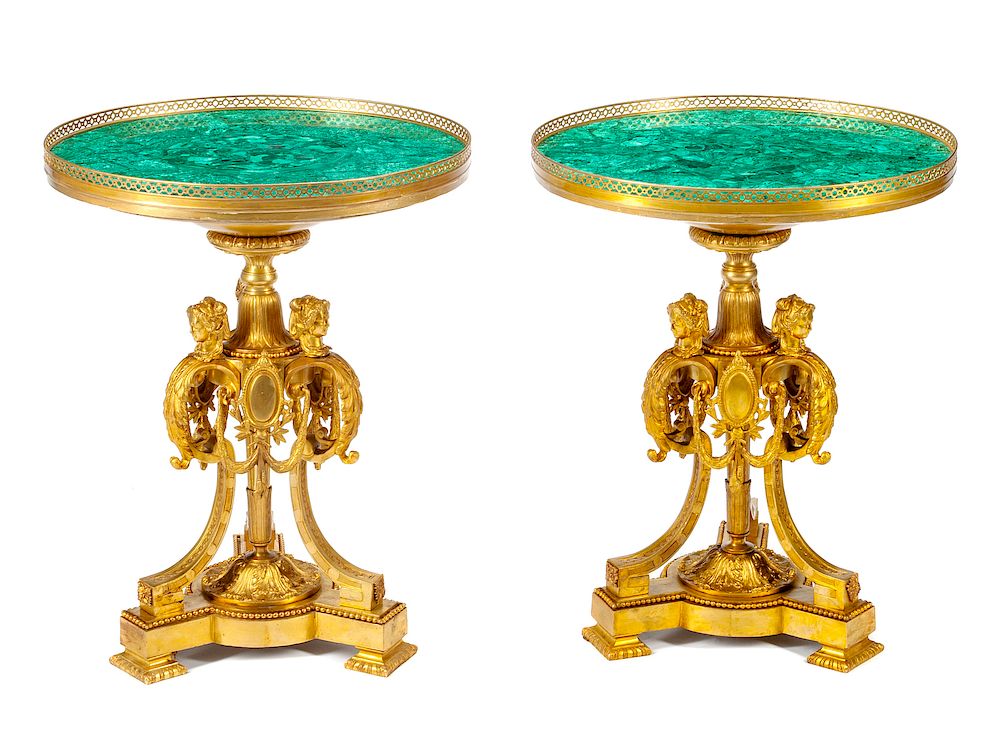 Appraisal: A Pair of French Neoclassical Gilt Bronze and Malachite Tables