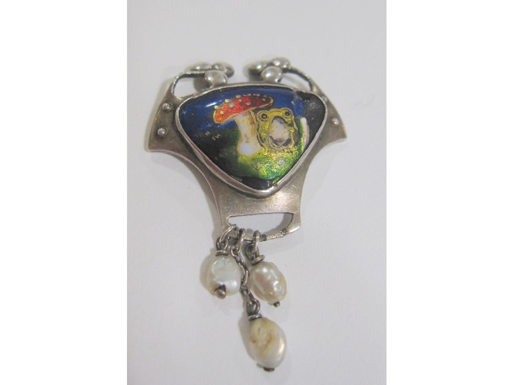 Appraisal: Arts Crafts silver and enamel pendant the central enamel plaque