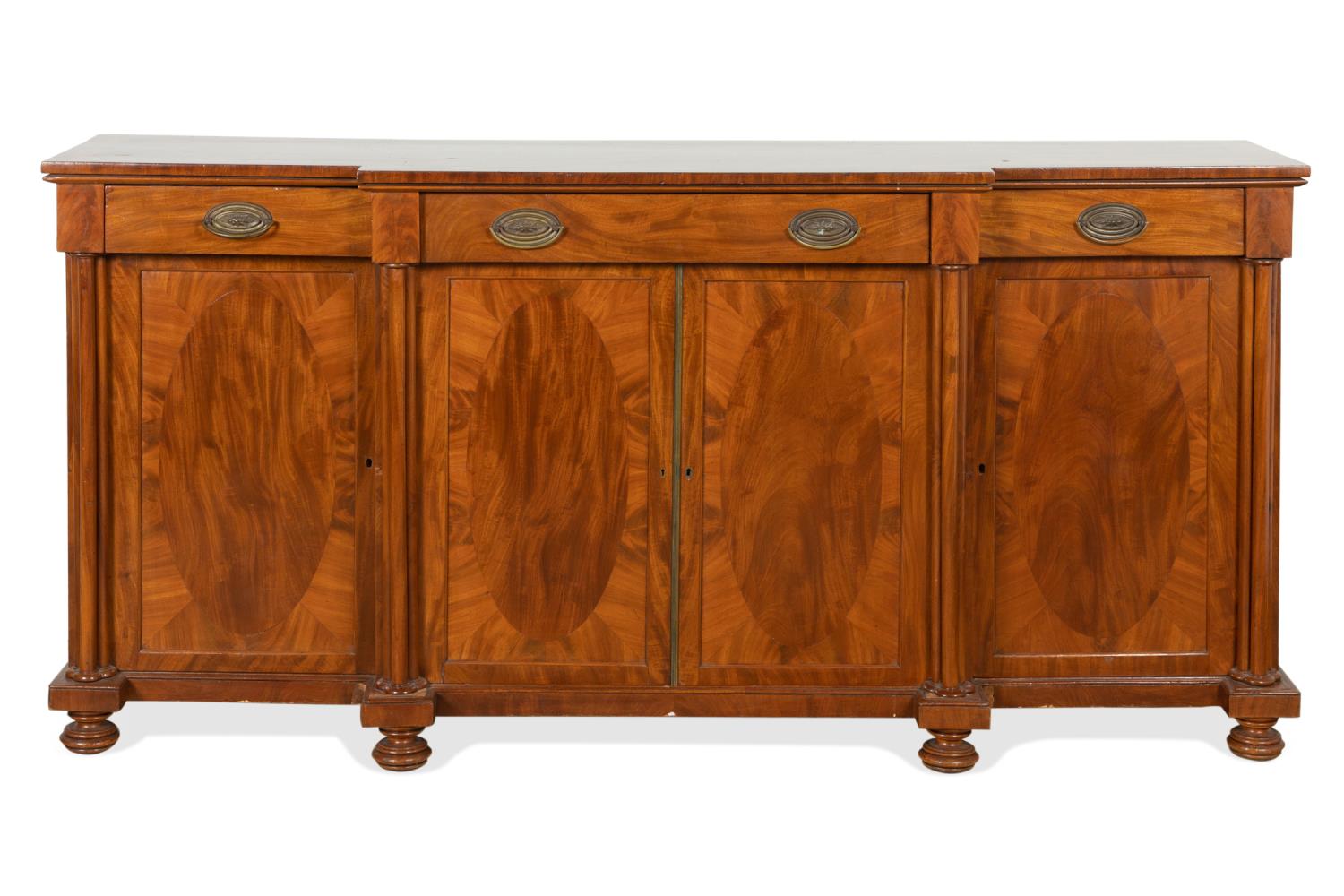 Appraisal: ENGLISH REGENCY STYLE BREAKFRONT MAHOGANY BUFFET English mahogany and mahogany