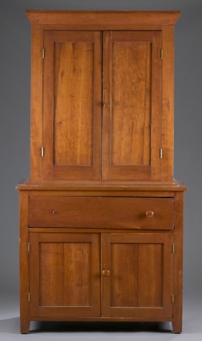 Appraisal: th c Step Back Cupboard Cherry Molded cornice over cabinet