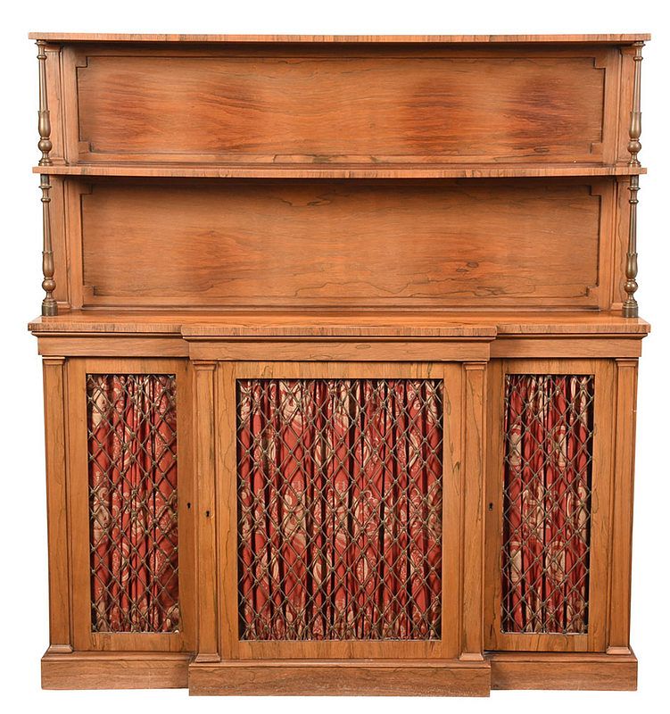 Appraisal: Regency Figured Rosewood Grille Door Cabinet British th th century