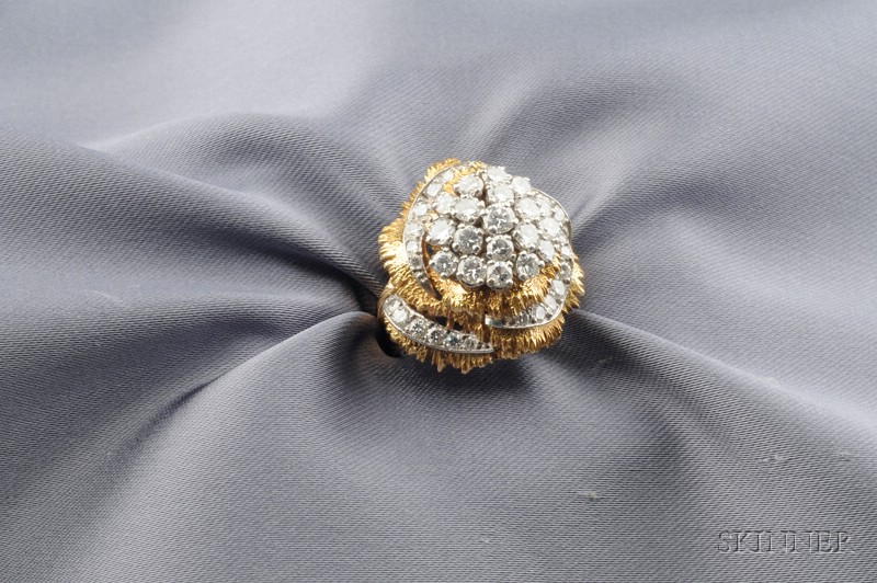 Appraisal: kt Gold and Diamond Ring France of abstract textured form