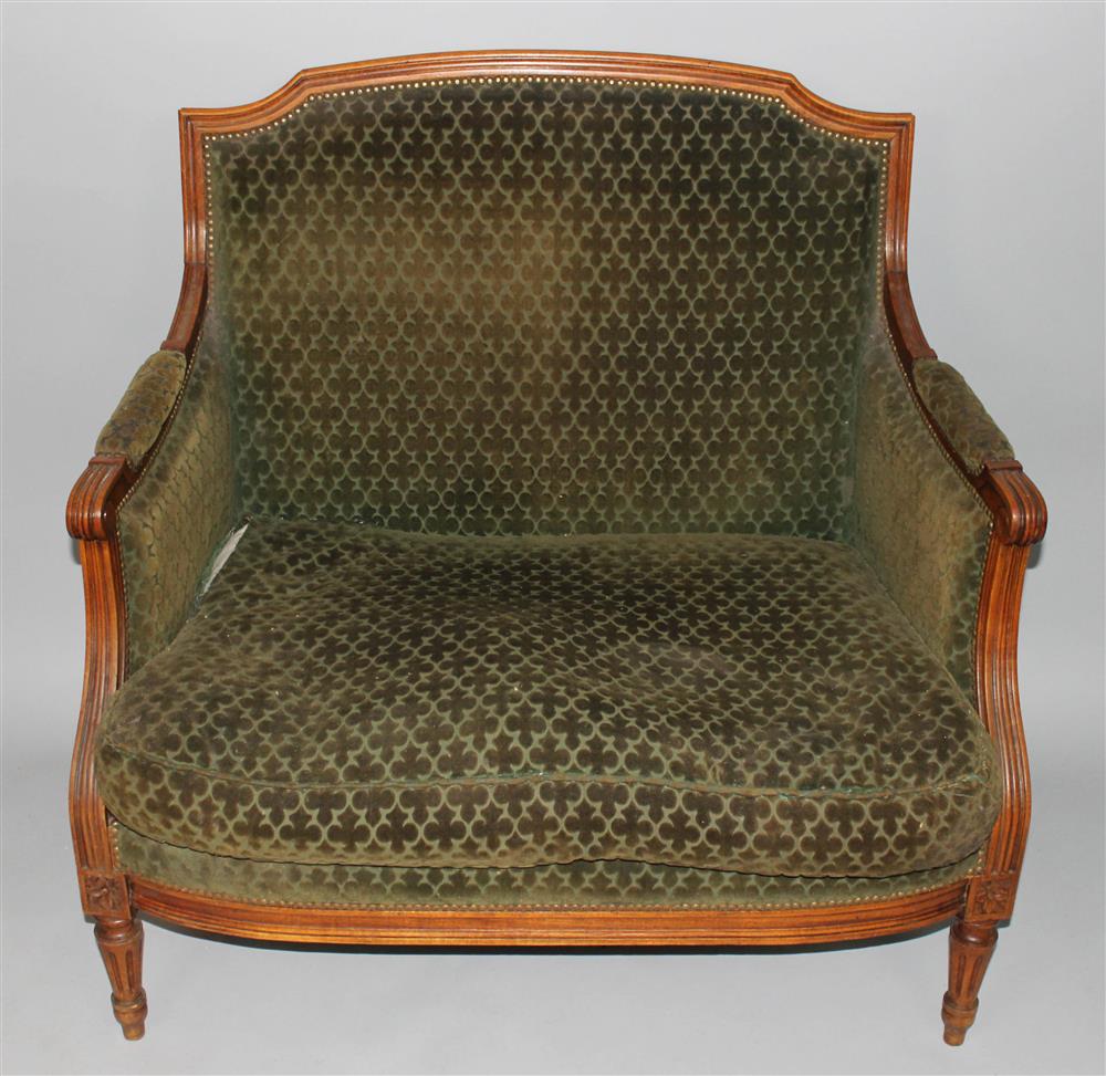 Appraisal: LOUIS XVI STYLE BEECHWOOD BRISEE upholstered in olive velvet -