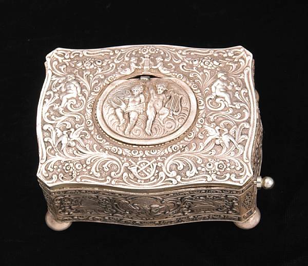 Appraisal: A German sterling bird boxGriesbaum th century Of shaped rectangular