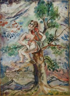 Appraisal: David Burliuk Russian - Teach Us Spirt of Bird- watercolor