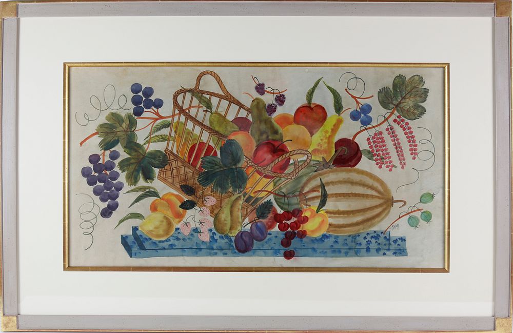 Appraisal: Louis Cary Watercolor Theorem on Paper Board Spilled Basket of