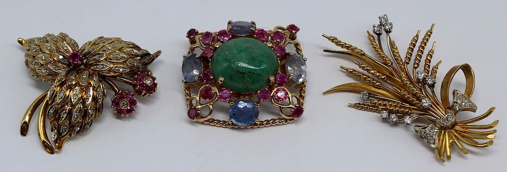 Appraisal: JEWELRY kt and kt Gold Brooch Grouping Includes an Italian