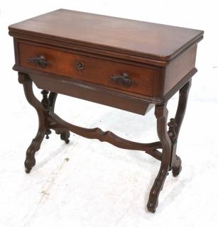 Appraisal: Walnut Victorian Drawers Flip Top Table Decora Walnut Victorian Drawers