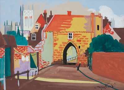 Appraisal: Josef Pierre Nuyttens Belgium America - Medieval Town Gate Gouache