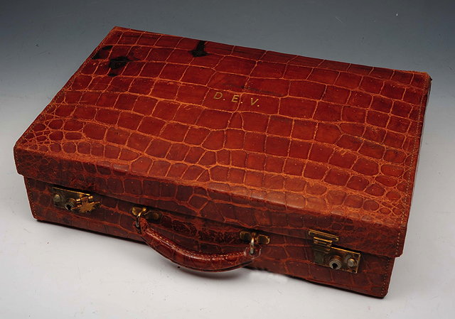 Appraisal: A CROCODILE ATTACH CASE with fitted interior and gold initials