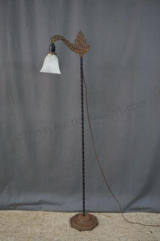 Appraisal: Cast Iron Pole Lamp with Frosted Glass Shade Vintage cast