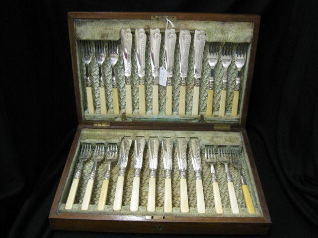 Appraisal: pc English Silver Ivory Fish Set in original box knives